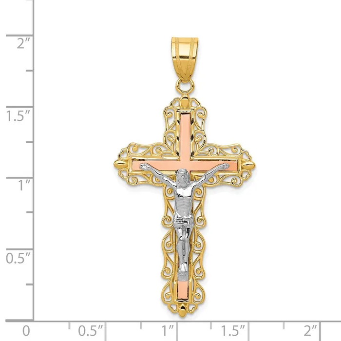 Goldia Necklaces 14k TriColor Gold Diamondcut Crucifix Pendant