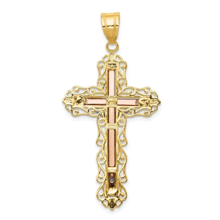 Goldia Necklaces 14k TriColor Gold Diamondcut Crucifix Pendant