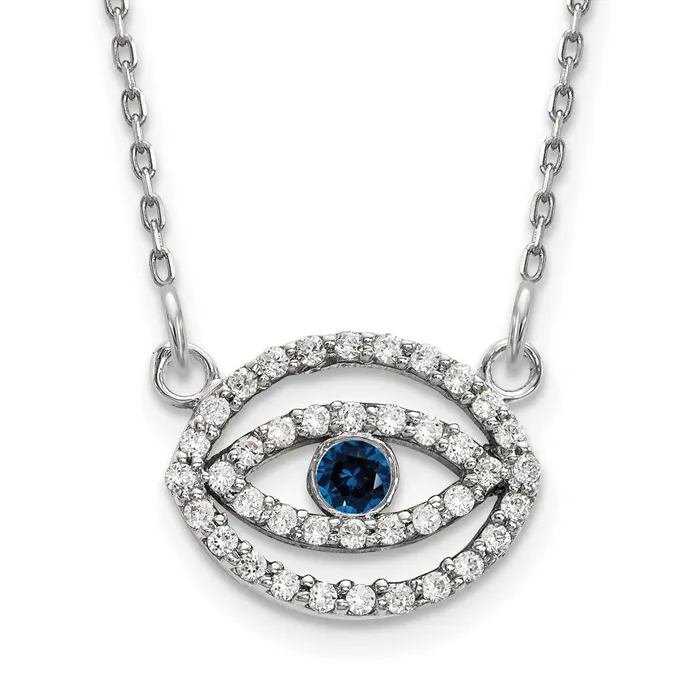 Goldia Necklaces 14k White Gold Small Real Diamond and Sapphire Halo Evil Eye Necklace Goldia Necklaces 14k White Gold Small Real Diamond and Sapphire Halo Evil Eye Necklace
