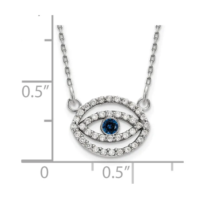 Goldia Necklaces 14k White Gold Small Real Diamond and Sapphire Halo Evil Eye Necklace