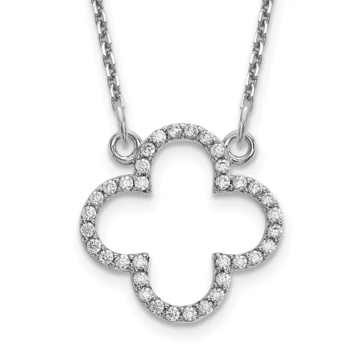 Goldia Necklaces 14k White Gold Small Real Diamond Quatrefoil Design Necklace Goldia Necklaces 14k White Gold Small Real Diamond Quatrefoil Design Necklace