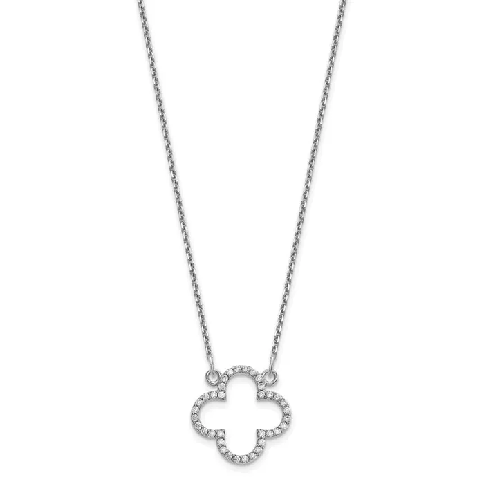 Goldia Necklaces 14k White Gold Small Real Diamond Quatrefoil Design Necklace