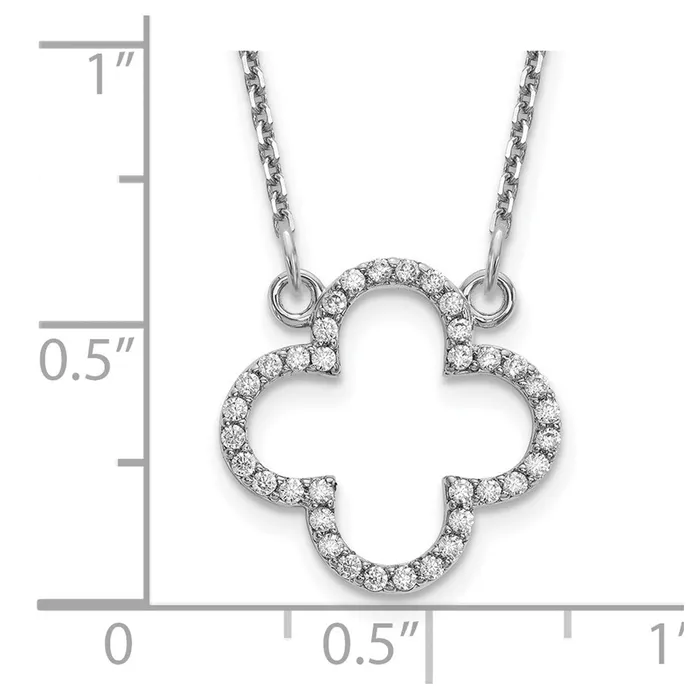 Goldia Necklaces 14k White Gold Small Real Diamond Quatrefoil Design Necklace