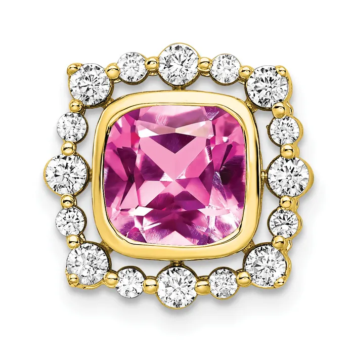 Goldia Necklaces 14k Yellow Gold 12 Ct Lab Grown Diamond VSSI G and Lab Created Pink Sapphire Square Chain Slide Pendant Goldia Necklaces 14k Yellow Gold 12 Ct Lab Grown Diamond VSSI G and Lab Created Pink Sapphire Square Chain Slide Pendant