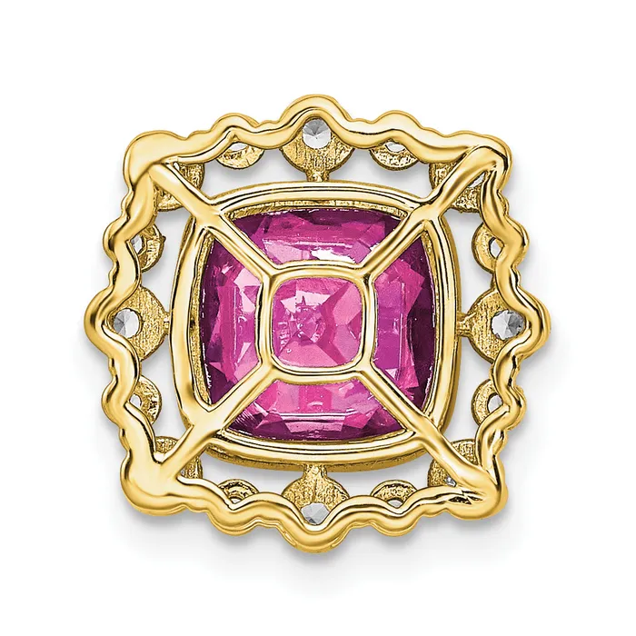 Goldia Necklaces 14k Yellow Gold 12 Ct Lab Grown Diamond VSSI G and Lab Created Pink Sapphire Square Chain Slide Pendant