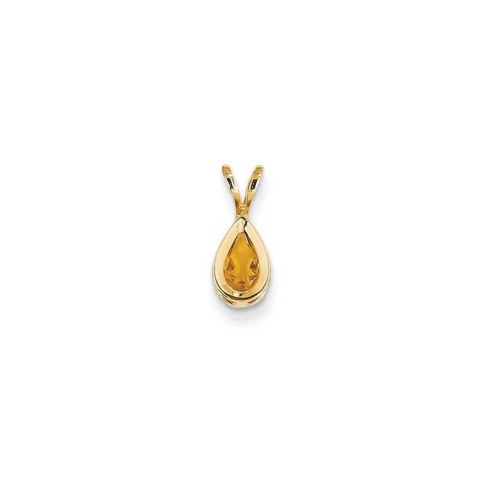 Goldia Necklaces 14K Yellow Gold 6x4mm Pear Citrine Checker bezel pendant