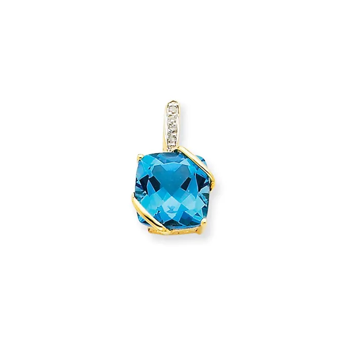 Goldia Necklaces 14K Yellow Gold Blue Topaz u0026 Real Diamond Pendant
