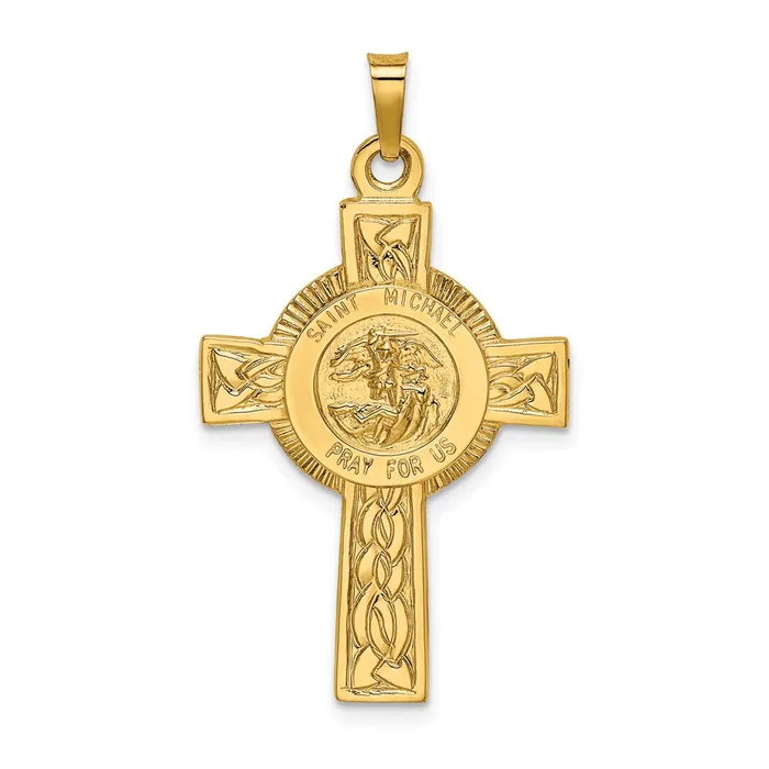 Goldia Necklaces 14k Yellow Gold Cross wSt Michael Medal Pendant