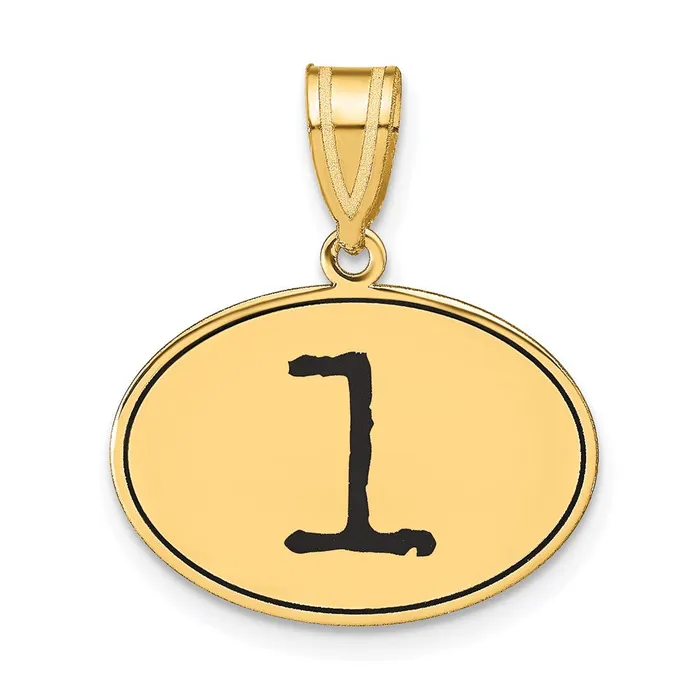 Goldia Necklaces 14k Yellow Gold Polished Number 1 Black Enamel Oval Pendant