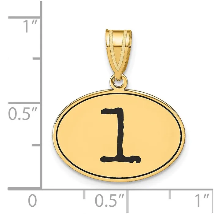 Goldia Necklaces 14k Yellow Gold Polished Number 1 Black Enamel Oval Pendant