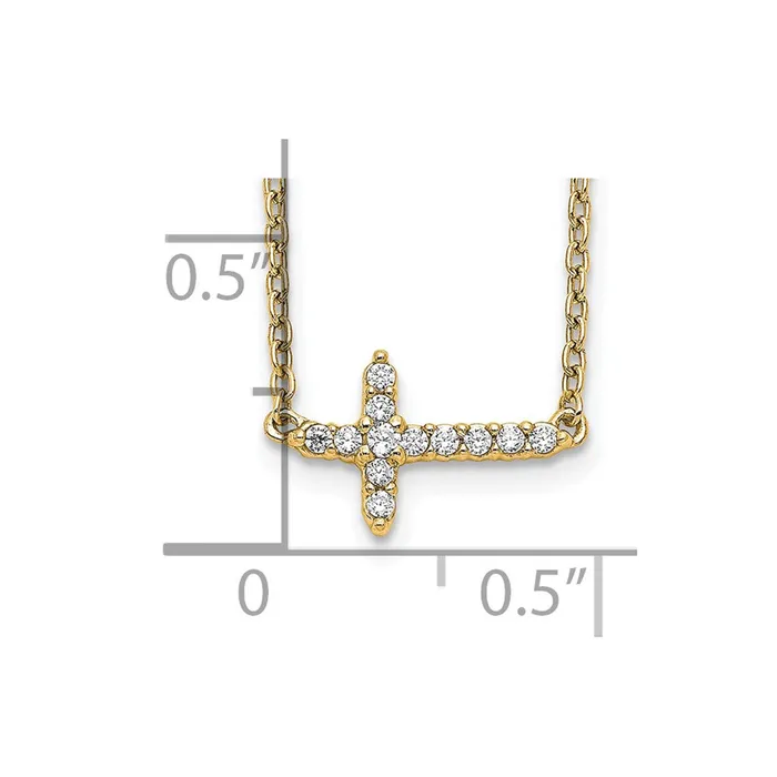 Goldia Necklaces 14K Yellow Gold Real Diamond Sideways Cross 18in Necklace