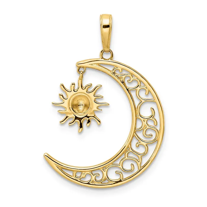 Goldia Necklaces 14k Yellow Rhodium Gold and White Rhodium Diamondcut Moon and Dangle Sun Pendant