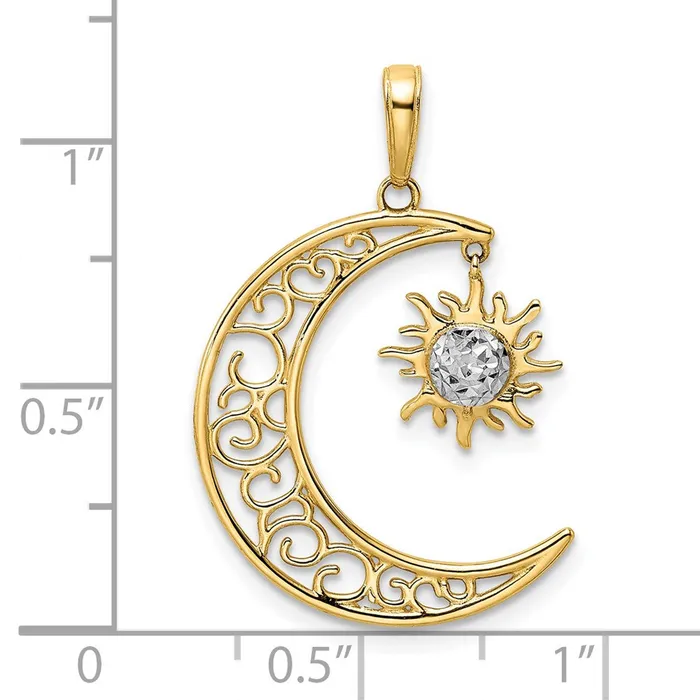 Goldia Necklaces 14k Yellow Rhodium Gold and White Rhodium Diamondcut Moon and Dangle Sun Pendant