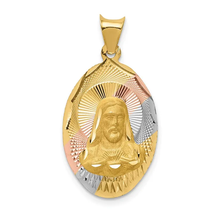 Goldia Necklaces 14k Yellow Rhodium Gold wRose and White Rhodium DC Sagrado Corazon Oval Pendant