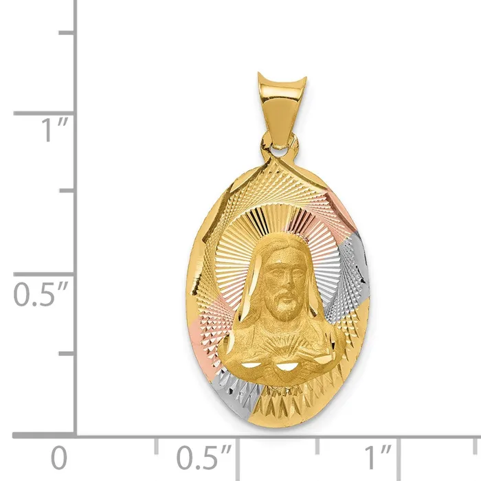 Goldia Necklaces 14k Yellow Rhodium Gold wRose and White Rhodium DC Sagrado Corazon Oval Pendant