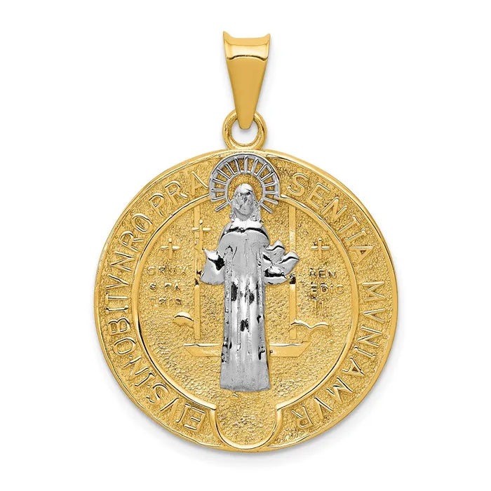 Goldia Necklaces 14k Yellow Rhodium Gold With Rhodium Circle St Benedict Medal Pendant