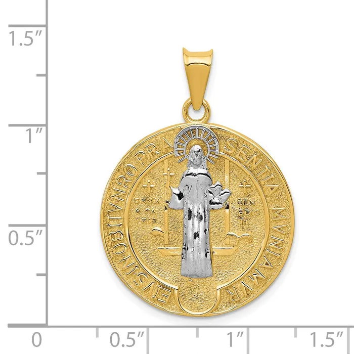 Goldia Necklaces 14k Yellow Rhodium Gold With Rhodium Circle St Benedict Medal Pendant