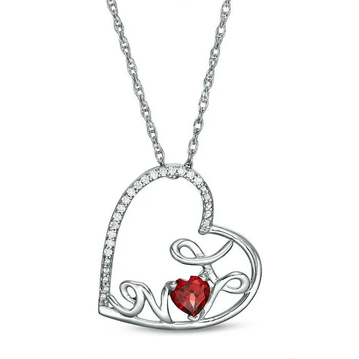 Goldia Necklaces 40mm HeartShaped Garnet and Natural Diamond Accent Tilted LOVE Pendant in Sterling Silver Goldia Necklaces 40mm HeartShaped Garnet and Natural Diamond Accent Tilted LOVE Pendant in Sterling Silver