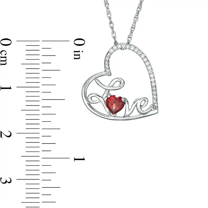 Goldia Necklaces 40mm HeartShaped Garnet and Natural Diamond Accent Tilted LOVE Pendant in Sterling Silver