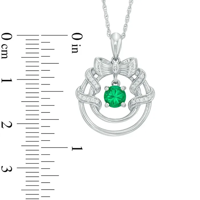 Goldia Necklaces 50mm LabCreated Emerald and Diamond Accent Wreath Pendant in Sterling Silver