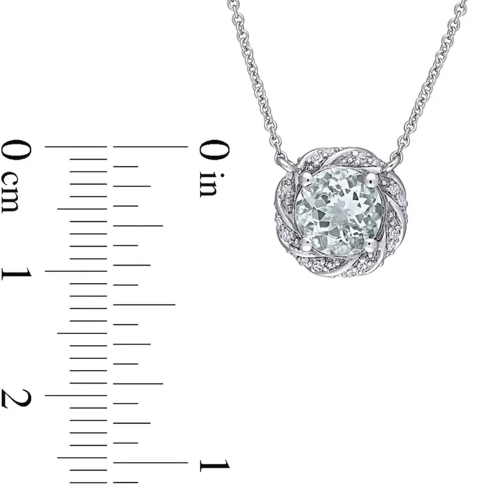 Goldia Necklaces 70mm Aquamarine and 013 CT TW Natural Diamond Swirl Frame Necklace in 10K White Gold 17 Goldia Necklaces 70mm Aquamarine and 013 CT TW Natural Diamond Swirl Frame Necklace in 10K White Gold 17