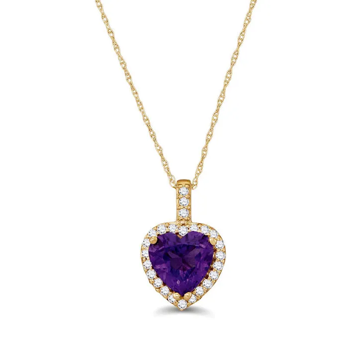 Goldia Necklaces 80mm HeartShaped Amethyst and 02 CT TW Natural Diamond Frame Pendant in 10K Yellow Gold Goldia Necklaces 80mm HeartShaped Amethyst and 02 CT TW Natural Diamond Frame Pendant in 10K Yellow Gold
