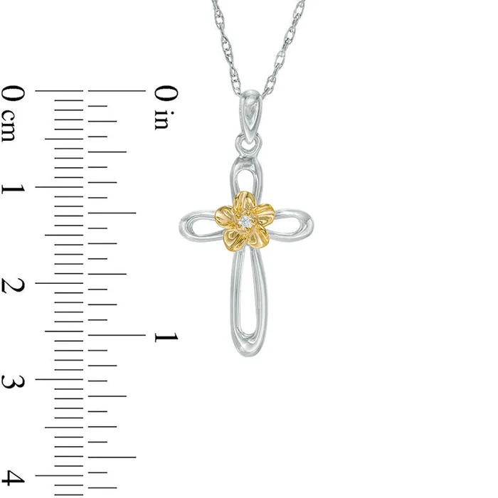 Goldia Necklaces Natural Diamond Accent Looped Cross Flower Pendant in Sterling Silver and 10K Yellow Gold Goldia Necklaces Natural Diamond Accent Looped Cross Flower Pendant in Sterling Silver and 10K Yellow Gold