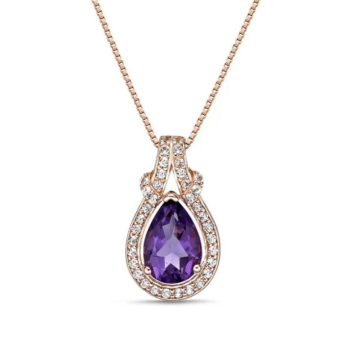 Goldia Necklaces PearShaped Amethyst and White Topaz Frame Doorknocker Pendant in Sterling Silver with 18K Rose Gold Plate Goldia Necklaces PearShaped Amethyst and White Topaz Frame Doorknocker Pendant in Sterling Silver with 18K Rose Gold Plate
