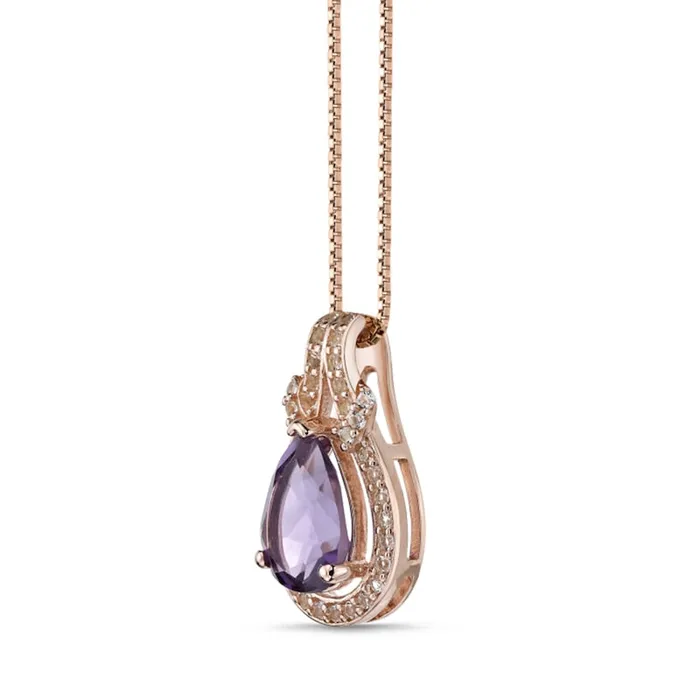 Goldia Necklaces PearShaped Amethyst and White Topaz Frame Doorknocker Pendant in Sterling Silver with 18K Rose Gold Plate Goldia Necklaces PearShaped Amethyst and White Topaz Frame Doorknocker Pendant in Sterling Silver with 18K Rose Gold Plate