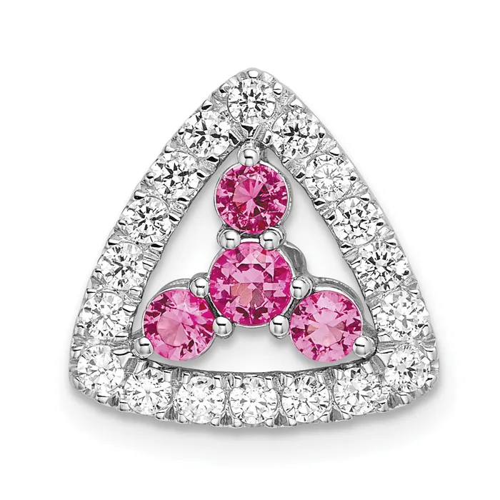 Goldia Necklaces Pure Serenity 14k White Gold 38 Ct Lab Grown Diamond VSSI G and Lab Created Pink Sapphire Triangle Pendant Goldia Necklaces Pure Serenity 14k White Gold 38 Ct Lab Grown Diamond VSSI G and Lab Created Pink Sapphire Triangle Pendant