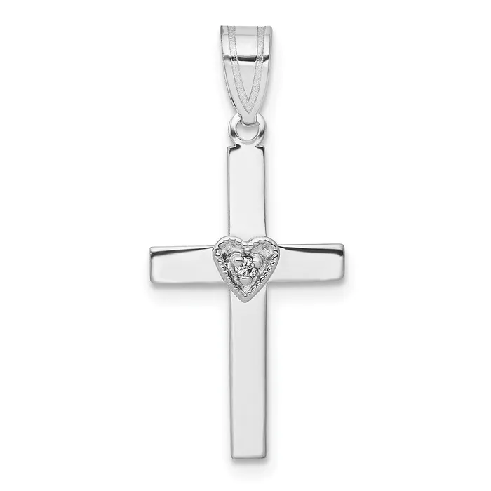 Goldia Necklaces Solid 14k White Gold 01ct Simulated CZ Heart Cross Pendant Goldia Necklaces Solid 14k White Gold 01ct Simulated CZ Heart Cross Pendant