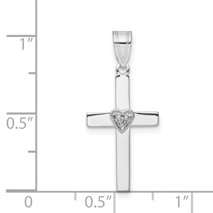 Goldia Necklaces Solid 14k White Gold 01ct Simulated CZ Heart Cross Pendant