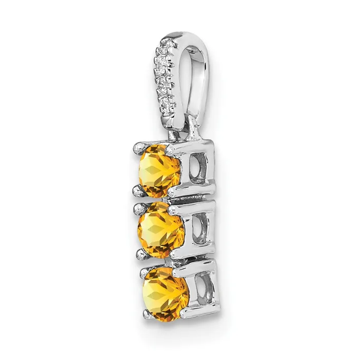Goldia Necklaces Solid 14k White Gold 3stone Simulated Citrine and CZ Pendant