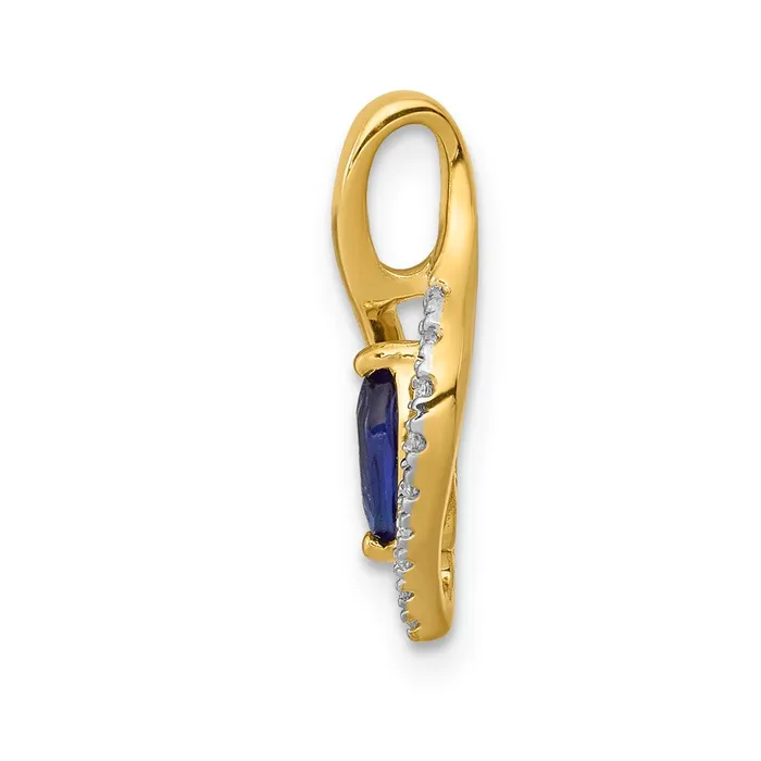 Goldia Necklaces Solid 14k Yellow Gold Simulated CZ and Marquise 37 Sapphire Pendant
