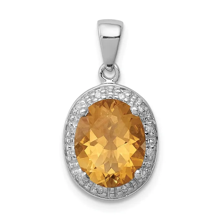 Goldia Necklaces Sterling Silver Rhodium Oval Citrine u0026 Diamond Pendant Goldia Necklaces Sterling Silver Rhodium Oval Citrine u0026 Diamond Pendant