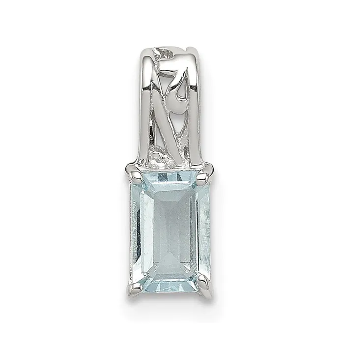 Goldia Necklaces Sterling Silver Rhodium Plated Aquamarine Rectangle Pendant Goldia Necklaces Sterling Silver Rhodium Plated Aquamarine Rectangle Pendant