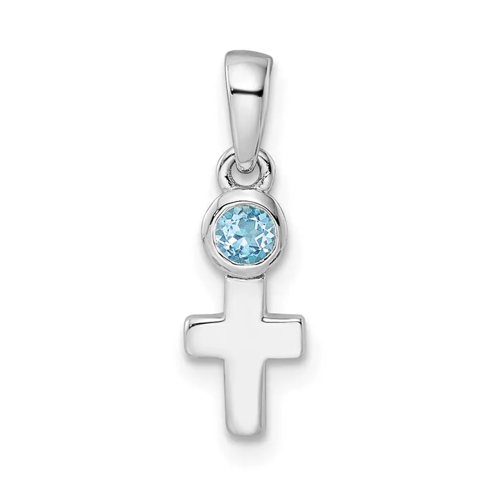 Goldia Necklaces Sterling Silver Rhodiumplated Polished LS Blue Topaz Cross Pendant