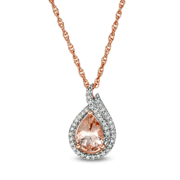 Goldia PearShaped Morganite and 017 CT TW Natural Diamond Double Frame Drop Pendant in 10K Rose Gold Earrings Goldia PearShaped Morganite and 017 CT TW Natural Diamond Double Frame Drop Pendant in 10K Rose Gold Earrings