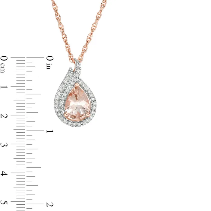 Goldia PearShaped Morganite and 017 CT TW Natural Diamond Double Frame Drop Pendant in 10K Rose Gold Earrings Goldia PearShaped Morganite and 017 CT TW Natural Diamond Double Frame Drop Pendant in 10K Rose Gold Earrings