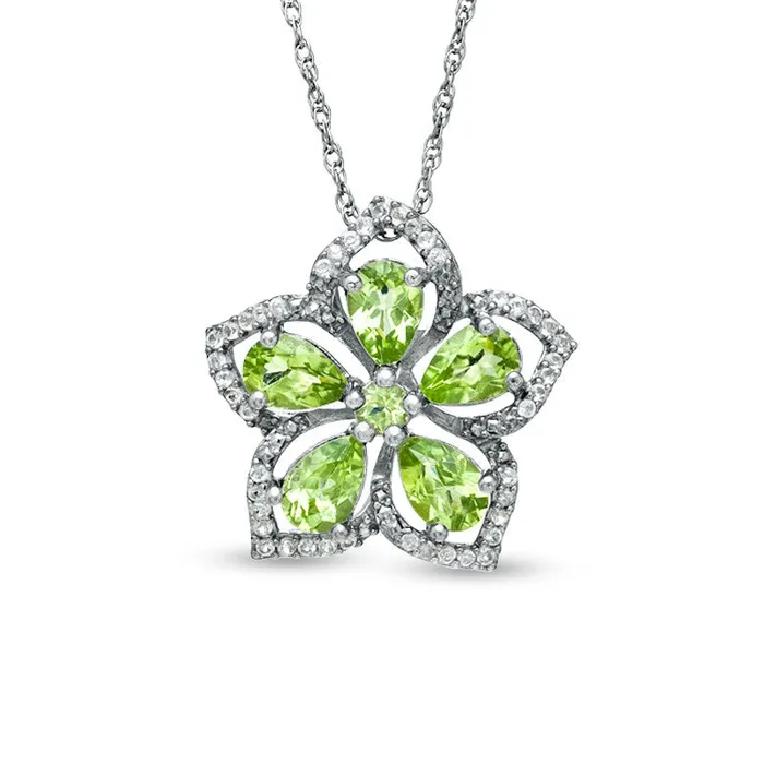 Goldia Peridot and White Topaz Flower Pendant in Sterling Silver Necklaces