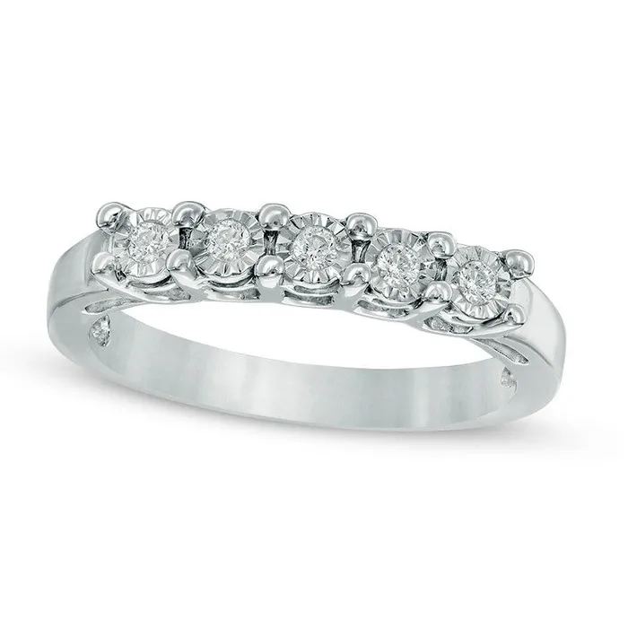 Goldia Rings 010 CT TW Natural Diamond Five Stone Anniversary Band in Sterling Silver