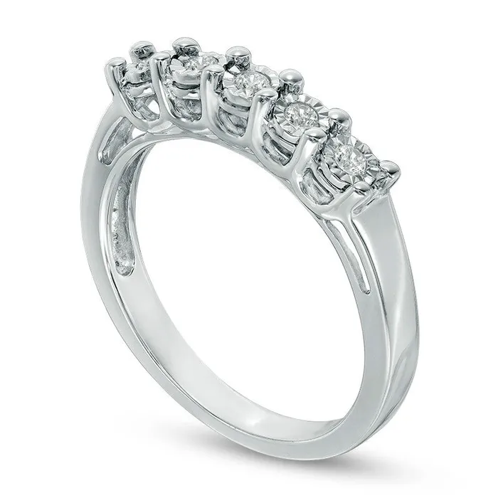Goldia Rings 010 CT TW Natural Diamond Five Stone Anniversary Band in Sterling Silver Goldia Rings 010 CT TW Natural Diamond Five Stone Anniversary Band in Sterling Silver