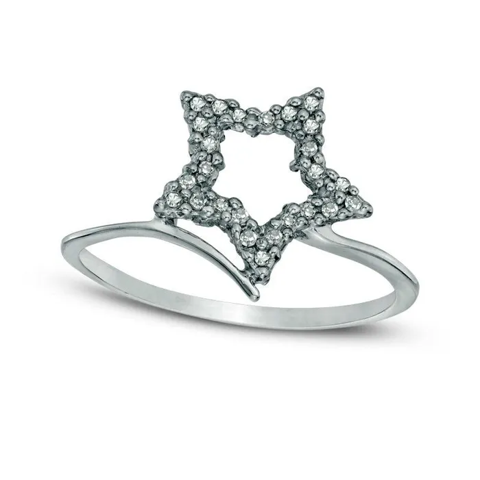 Goldia Rings 010 CT TW Natural Diamond Star Ring in Sterling Silver