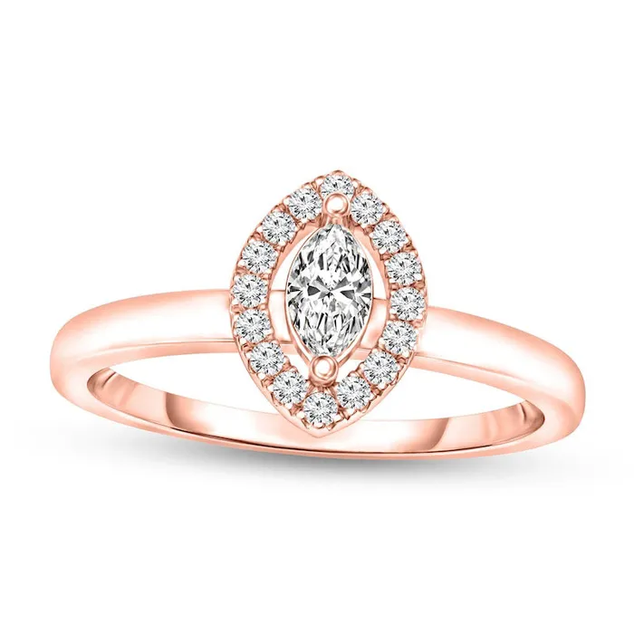 Goldia Rings 013 CT TW Marquise Natural Diamond Frame Promise Ring in Solid 10K Rose Gold