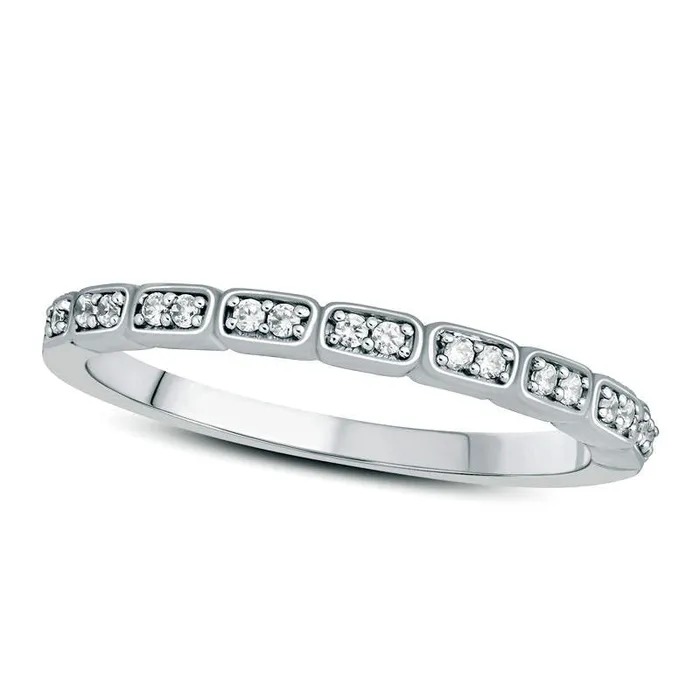 Goldia Rings 013 CT TW Natural Diamond Duos Anniversary Band in Solid 10K White Gold