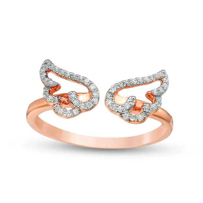Goldia Rings 017 CT TW Natural Diamond Open Wings Ring in Solid 10K Rose Gold