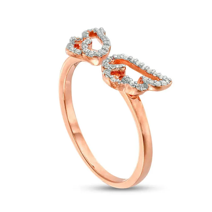 Goldia Rings 017 CT TW Natural Diamond Open Wings Ring in Solid 10K Rose Gold