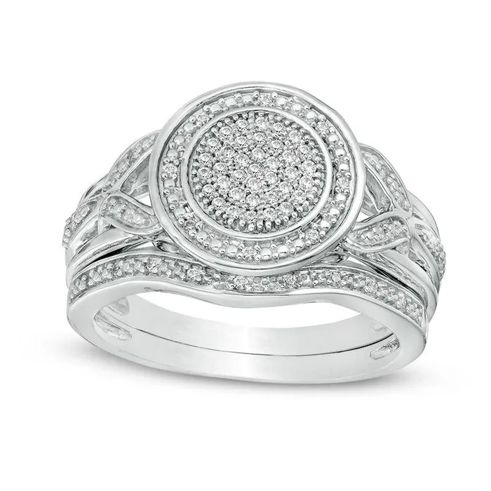 Goldia Rings 020 CT TW Composite Natural Diamond Frame Split Shank Bridal Engagement Ring Set in Sterling Silver