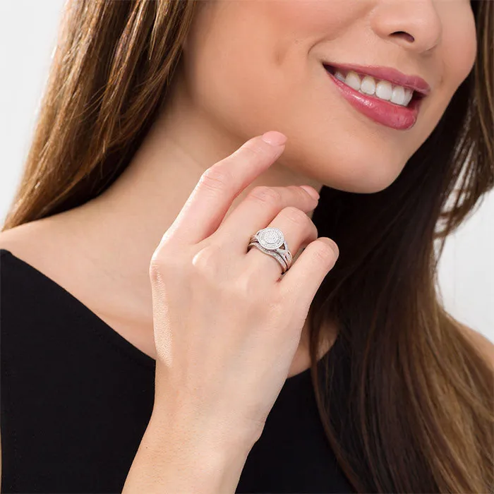 Goldia Rings 020 CT TW Composite Natural Diamond Frame Split Shank Bridal Engagement Ring Set in Sterling Silver