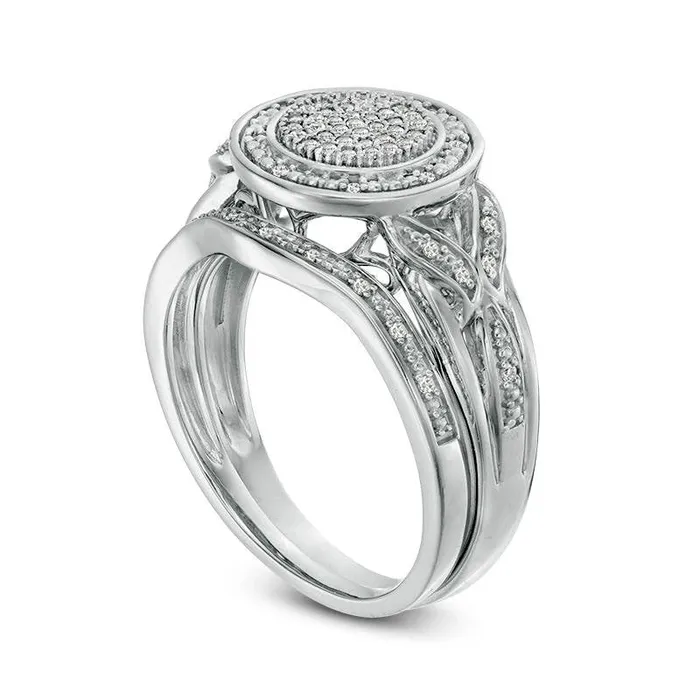 Goldia Rings 020 CT TW Composite Natural Diamond Frame Split Shank Bridal Engagement Ring Set in Sterling Silver